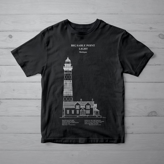 Big Sable Point Lighthouse - Michigan – AD översät T Shirt (Big Sable Point Lighthouse - Michigan – AD. Girl Basic Black T-Shirt)
