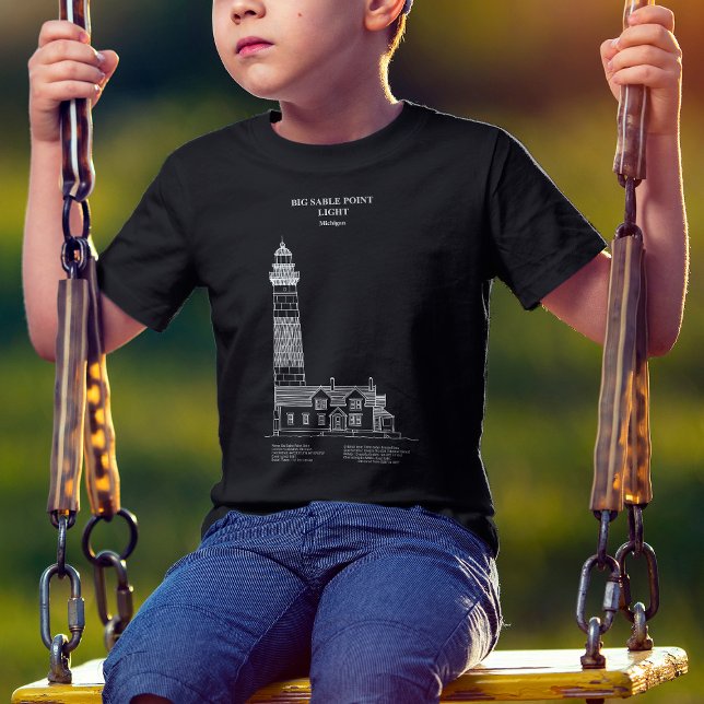 Big Sable Point Lighthouse - Michigan - AD T Shirt (Big Sable Point Lighthouse - Michigan – AD. Boy Basic Black T-Shirt)