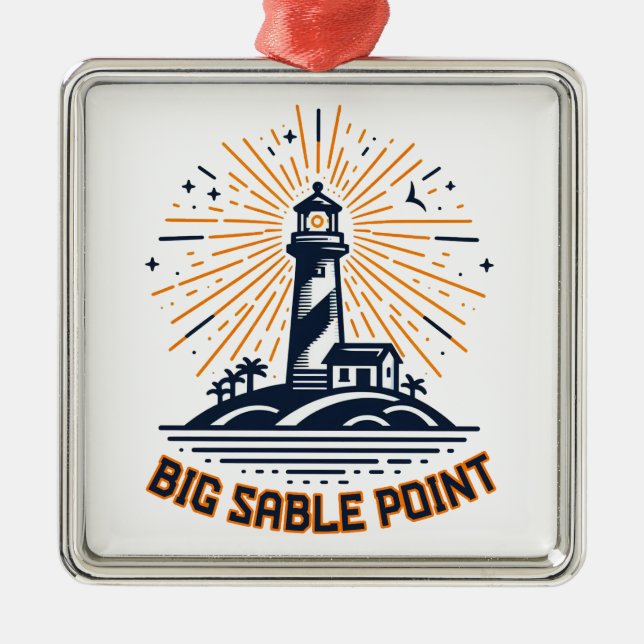Big Sable Point Lighthouse Soluppgång Julgransprydnad Metall (Framsidan)