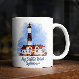 Big Sable Point Lighthouse Watercolor - Michigan Kaffemugg
