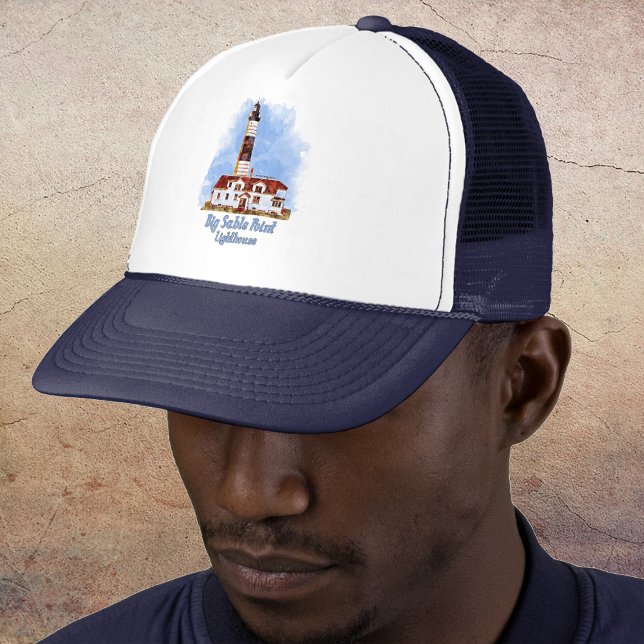 Big Sable Point Lighthouse Watercolor - Michigan Keps (Big Sable Point Lighthouse Watercolor - Michigan. Trucker Hat)