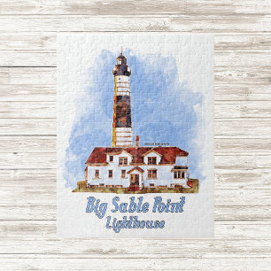 Big Sable Point Lighthouse Watercolor - Michigan Pussel