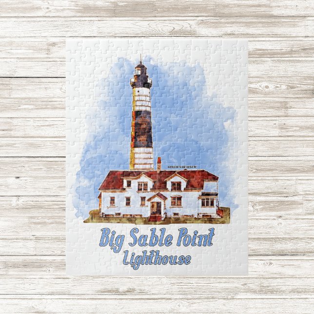 Big Sable Point Lighthouse Watercolor - Michigan Pussel (Skapare uppladdad)