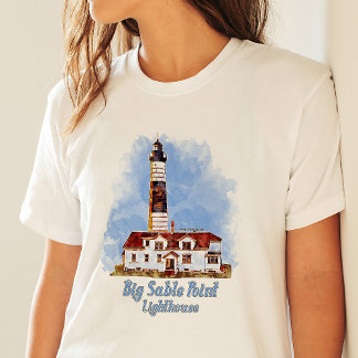 Big Sable Point Lighthouse Watercolor - Michigan T Shirt