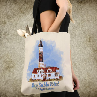 Big Sable Point Lighthouse Watercolor - Michigan Tygkasse