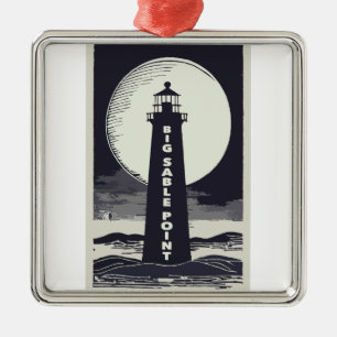 Big Sable Point Michigan Lighthouse Måne Julgransprydnad Metall