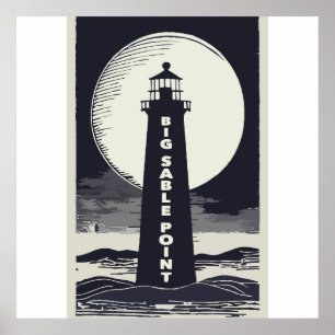 Big Sable Point Michigan Lighthouse Måne Poster