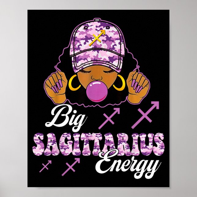 Big Sagittarius Energy Afro Girl With Purple Camou Poster (Framsidan)