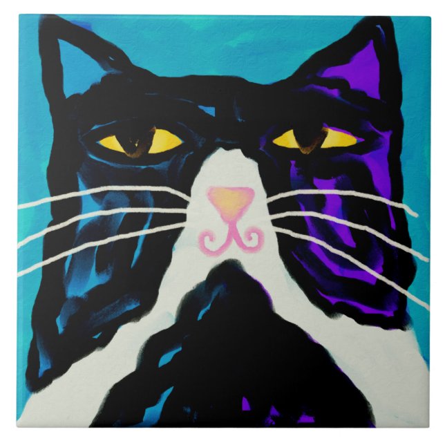 Big Saker Abstrakt Cat Painting Kakelplatta (Framsidan)