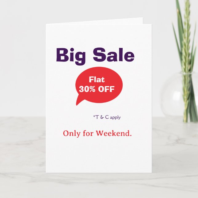 Big sale discount offer weekend company shop T&C Kort (Framsida)