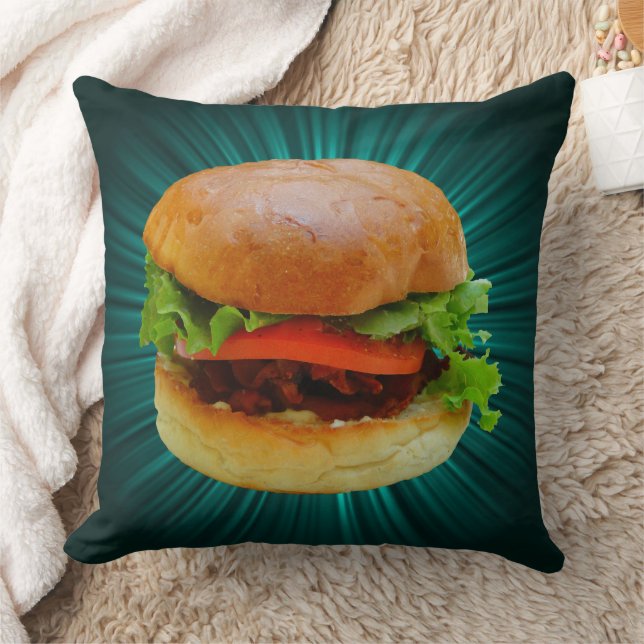 Big Sandwich Food Image Teal Pillow Kudde (Filt)