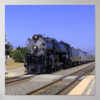 Big Sante Fe Locomotive vid Poinsettia Poster