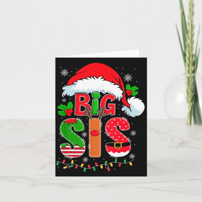 Big Sis Santa Hat New Big Sister Announcement Xmas Kort (Framsida)
