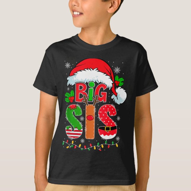 Big Sis Santa Hat New Big Sister Announcement Xmas T Shirt (Framsida)