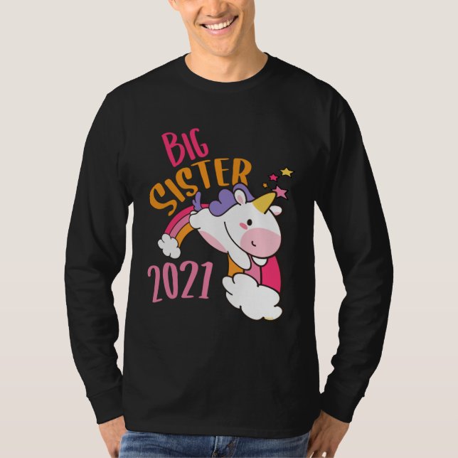 Big Sister 2021 Unicorn Rainbow  Sisters Unicorns T Shirt (Framsida)