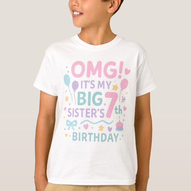 Big Sister 7-årsdag Söt Regnbåge Kul 7 År  T Shirt (Framsida)