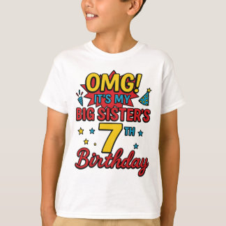Big Sister 7th Birthday Cute Rainbow Fun 7 Year  T Shirt