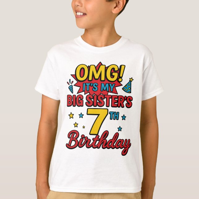 Big Sister 7th Birthday Cute Rainbow Fun 7 Year  T Shirt (Framsida)