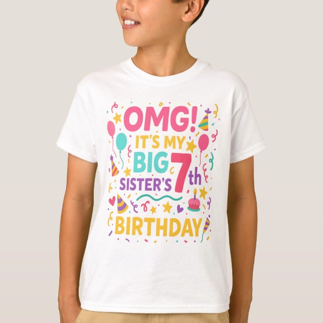 Big Sister 7th Birthday Cute Rainbow Fun 7 Year  T Shirt (Framsida)