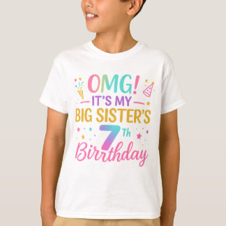 Big Sister 7th Birthday Cute Rainbow  Fun 7 Year  T Shirt