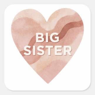 Big Sister Abstract Heart Sticker – Sibling Gift Fyrkantigt Klistermärke