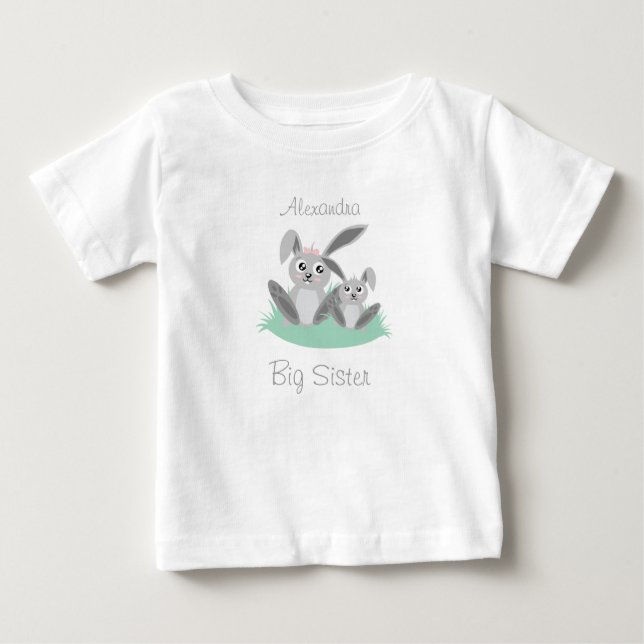 Big sister adjustable name cute bunny t shirt (Framsida)