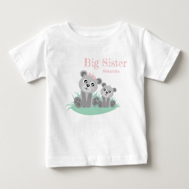 Big sister adjustable name with cute bear t shirt (Framsida)