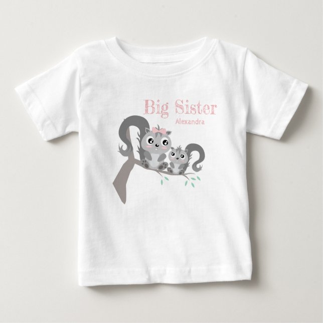 Big sister adjustable name with cute squirrels t shirt (Framsida)