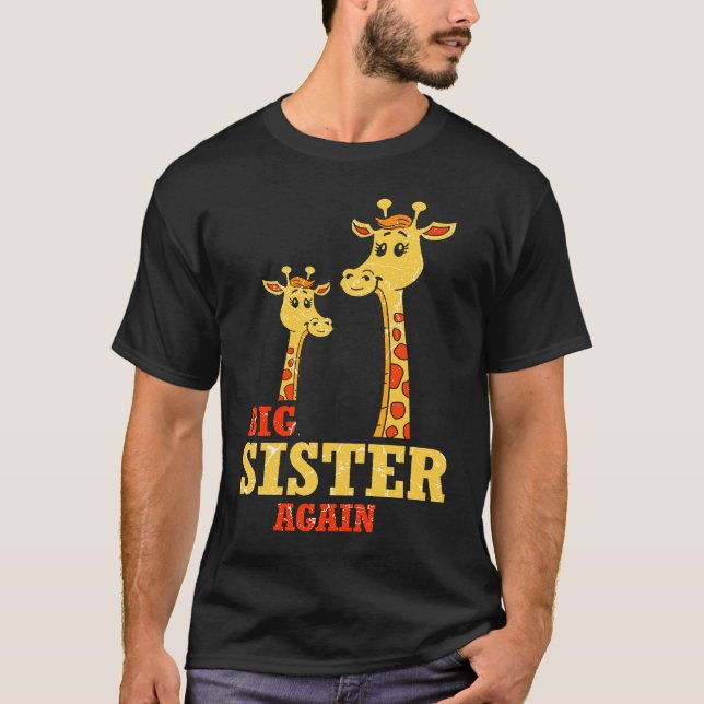 Big Sister again Giraffe Baby Girl Older Daughter  T Shirt (Framsida)