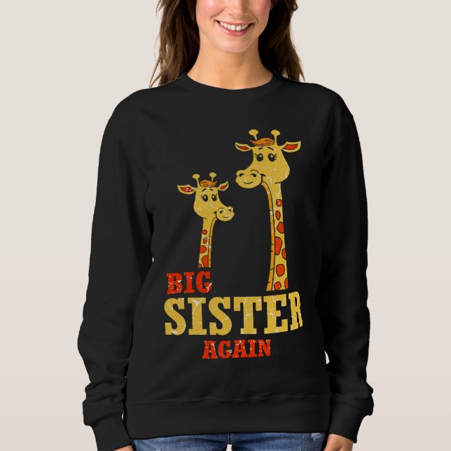 Big Sister again Giraffe Baby Girl Older Daughter  T Shirt (Framsida)