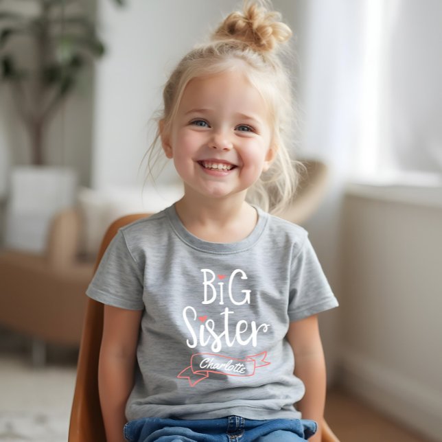 Big Sister Baby-meddelande Namn & Monogram T Shirt (Big Sister Baby Announcement Name & Monogram Tri-Blend Shirt)
