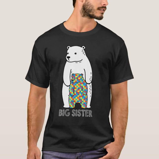 Big Sister Bear Autismmedvetenhet T Shirt (Framsida)