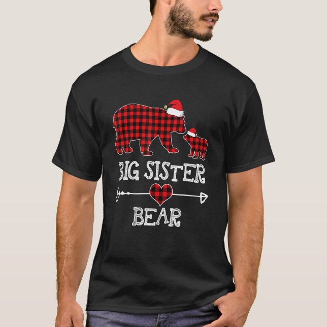 Big Sister Bear Christmas Pajama Red Plaid Buffalo T Shirt (Framsida)