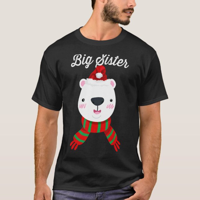 Big Sister Bear Santa Hat jul Matching Fami T Shirt (Framsida)