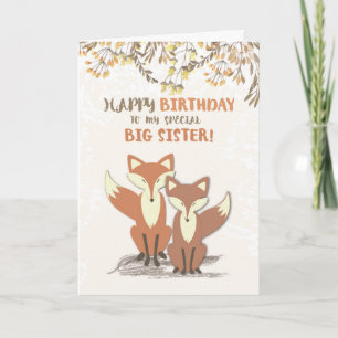 Big Sister Birthday Foxes, Löv på Grenar Kort