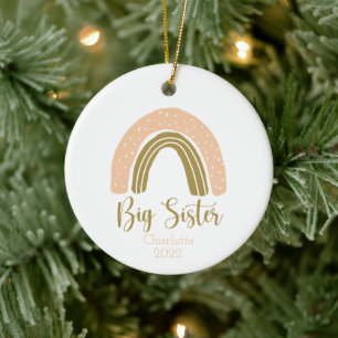 Big Sister Boho Rainbow Rosa Guld Personlig Julgransprydnad Keramik