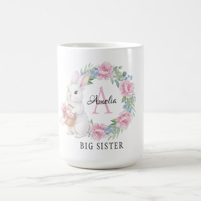 Big Sister Bunny Mug Personalized Pink Rose Flora Kaffemugg (Center)