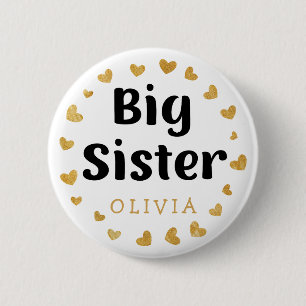 Big Sister-eget namn med guld-hjärtan Knapp