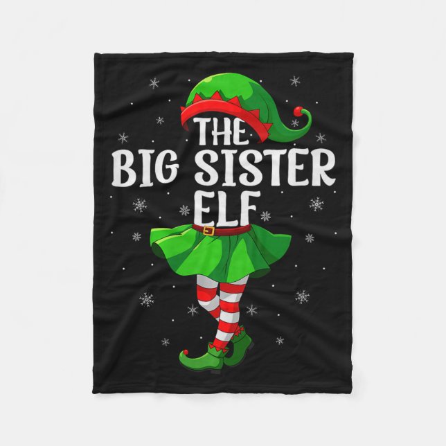 Big Sister Elf Christmas Girls Women Elf Squad Xma Fleecefilt (Framsidan)