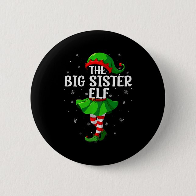 Big Sister Elf Christmas Girls Women Elf Squad Xma Knapp (Framsida)
