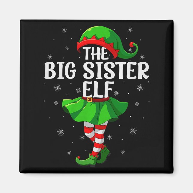 Big Sister Elf Christmas Girls Women Elf Squad Xma Magnet (Framsidan)