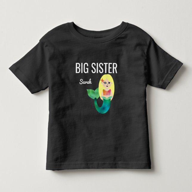 Big Sister Faux Foil Blonde Sjöjungfru Girls Kids Tee (Framsida)