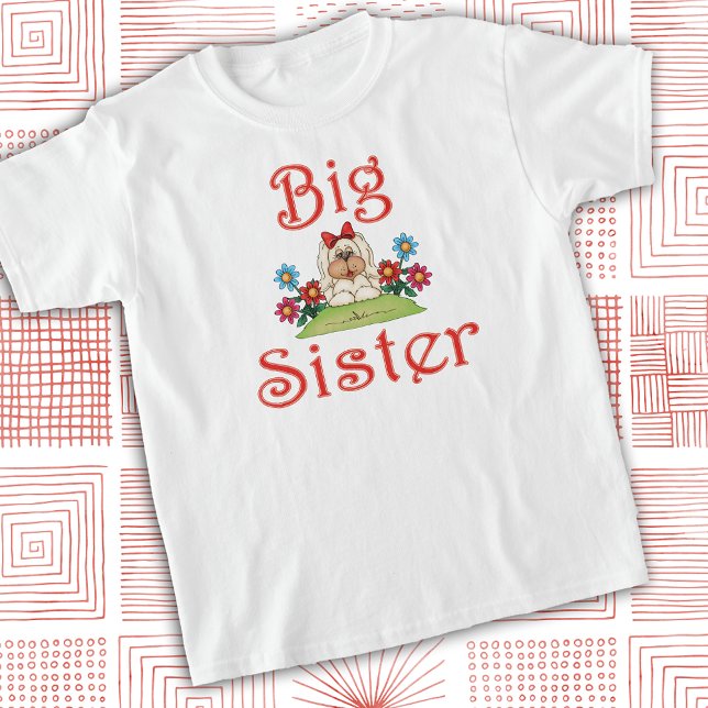 Big Sister Fluffy White Puppy Hund Whimsical Tee Shirt (Skapare uppladdad)