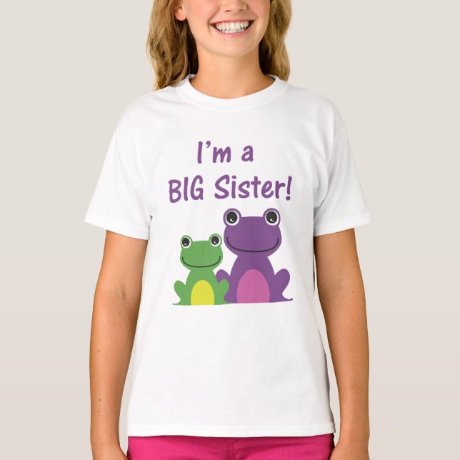 Big Sister Frog Syskon T (Lila/Grönt) Tee Shirt (Framsida)