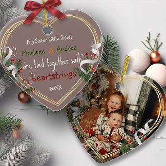 Big Sister Little Sister Gold Frame Custom Photo  Julgransprydnad Keramik