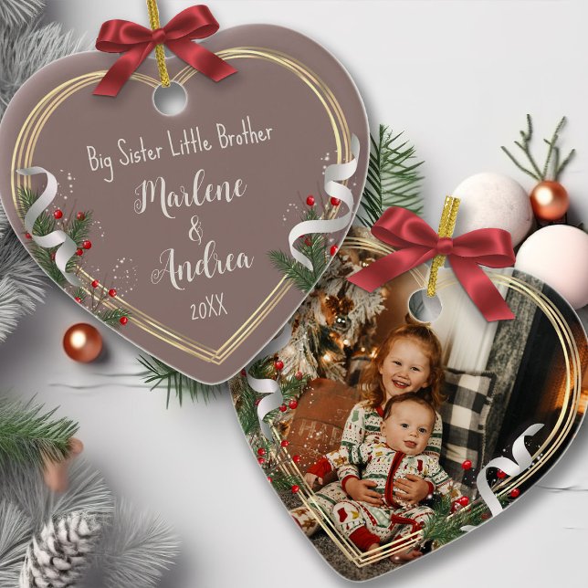 Big Sister Little Sister Photo Guld Ram Anpassning Julgransprydnad Keramik (Skapare uppladdad)