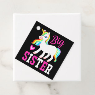 Big Sister Magic Unicorn w/ Rainbow Mane & Svan Gåvor Etiketter