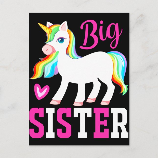 Big Sister Magic Unicorn w/ Rainbow Mane & Svan Vykort (Framsida)