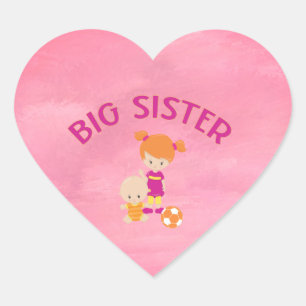 Big Sister med Baby Brother Hjärtformade Magenta Hjärtformat Klistermärke