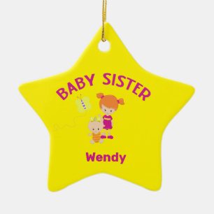 Big Sister med Baby Sister Namn-årsstjärnan Julgransprydnad Keramik
